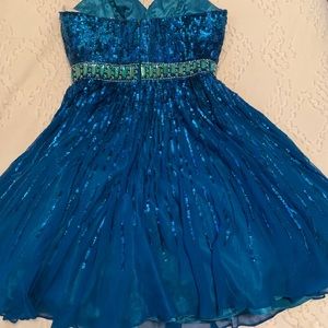 Blue Strapless Sherri Hill Cocktail Dress